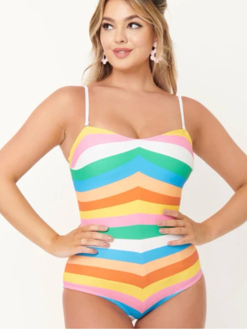 Unique Vintage Multicolor Chevron One-Piece Swimsuit